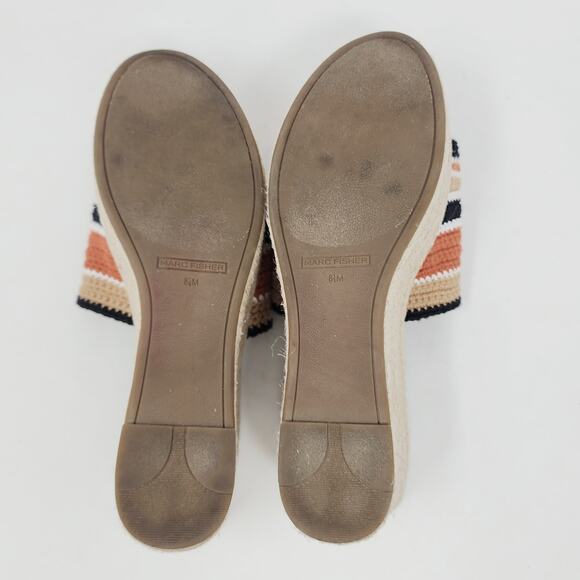 Marc Fisher Slide Sandals Women 8.5M Lannia Platform Black Rust Crochet Jute - Picture 10 of 11